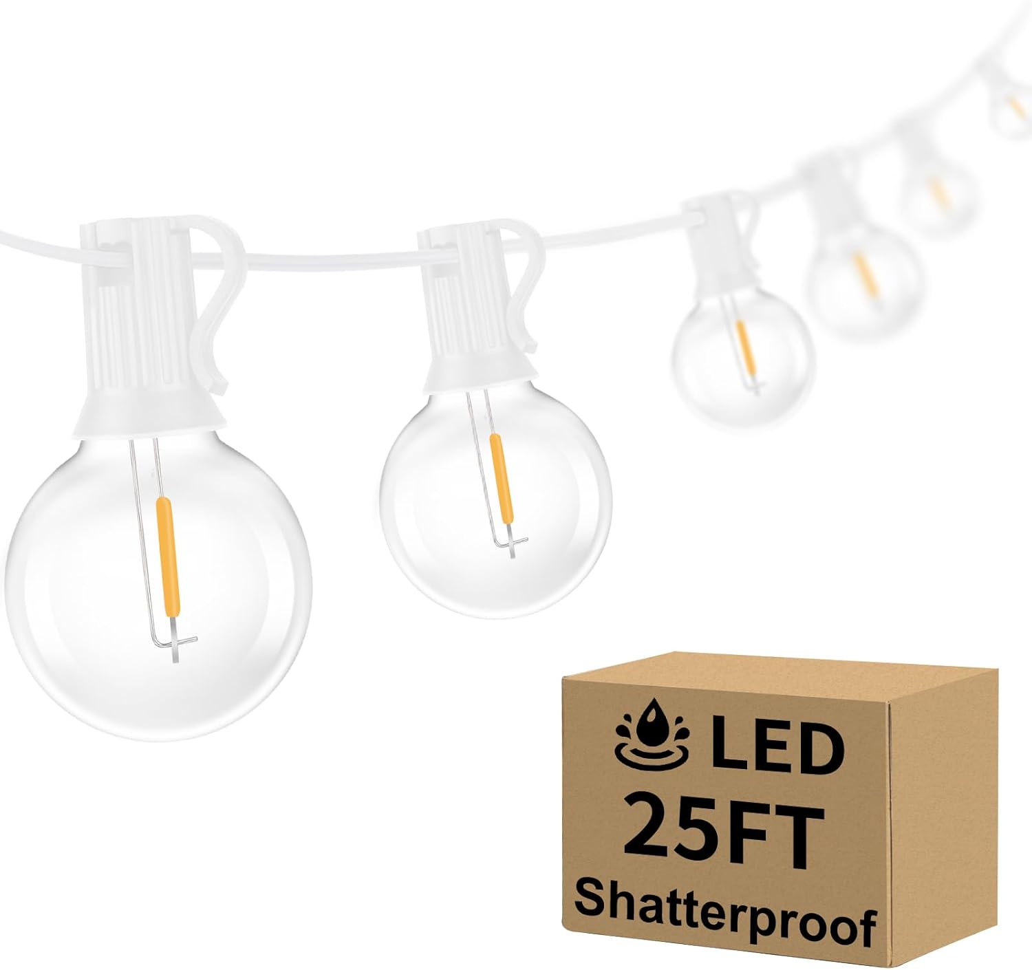 100ft 2-Pack Outdoor G40 LED Globe String Lights Dimmable Waterproof Shatterproof Light Strings with 52 Bulbs Connectable Commercial Hanging Lights for Christmas Patio House Backyard Balcony Party