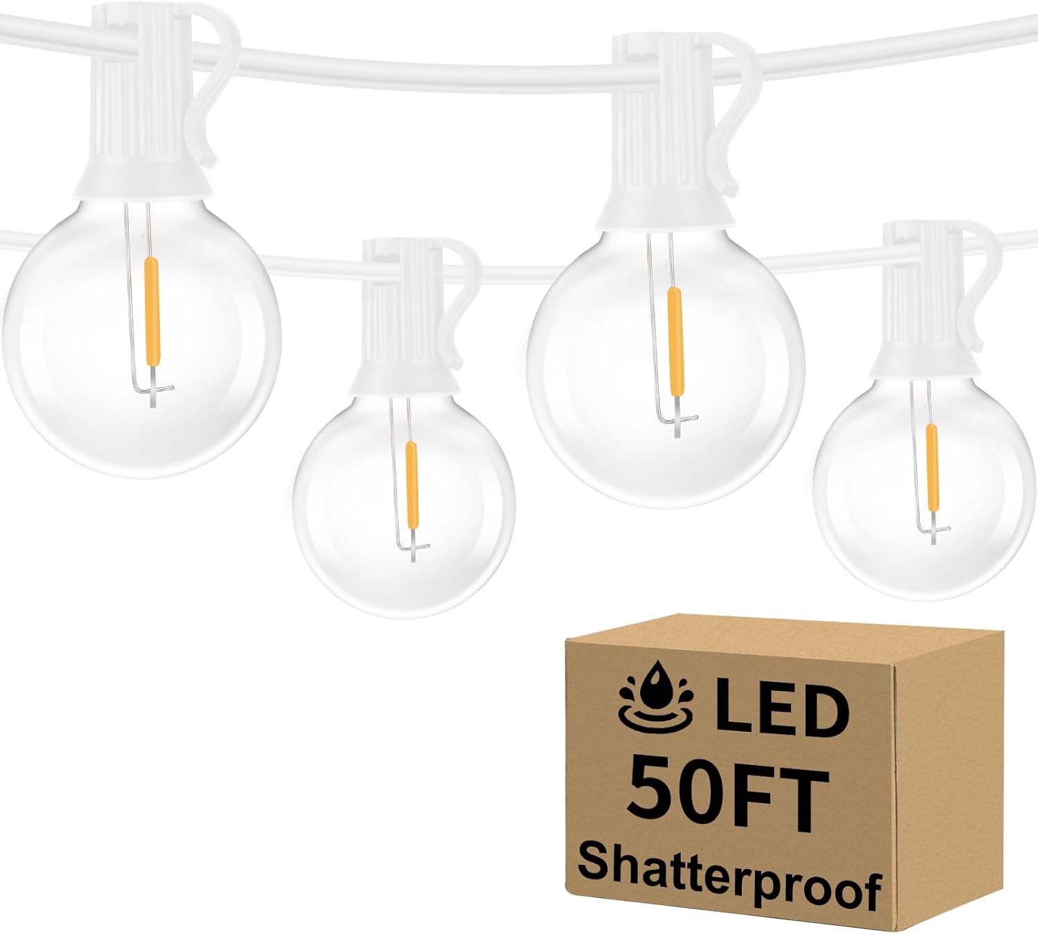 100ft 2-Pack Outdoor G40 LED Globe String Lights Dimmable Waterproof Shatterproof Light Strings with 52 Bulbs Connectable Commercial Hanging Lights for Christmas Patio House Backyard Balcony Party