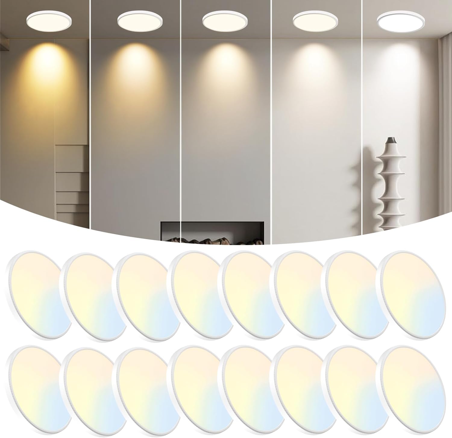 6PACK 3200lm LED Flush Mount Ceiling Light, Super Slim 12 inch LED Ceiling Light, 5000K Daylight LED Ceiling Light for Bedroom, Living Room, Dining Room, Garage and Office (White, Six Pack)