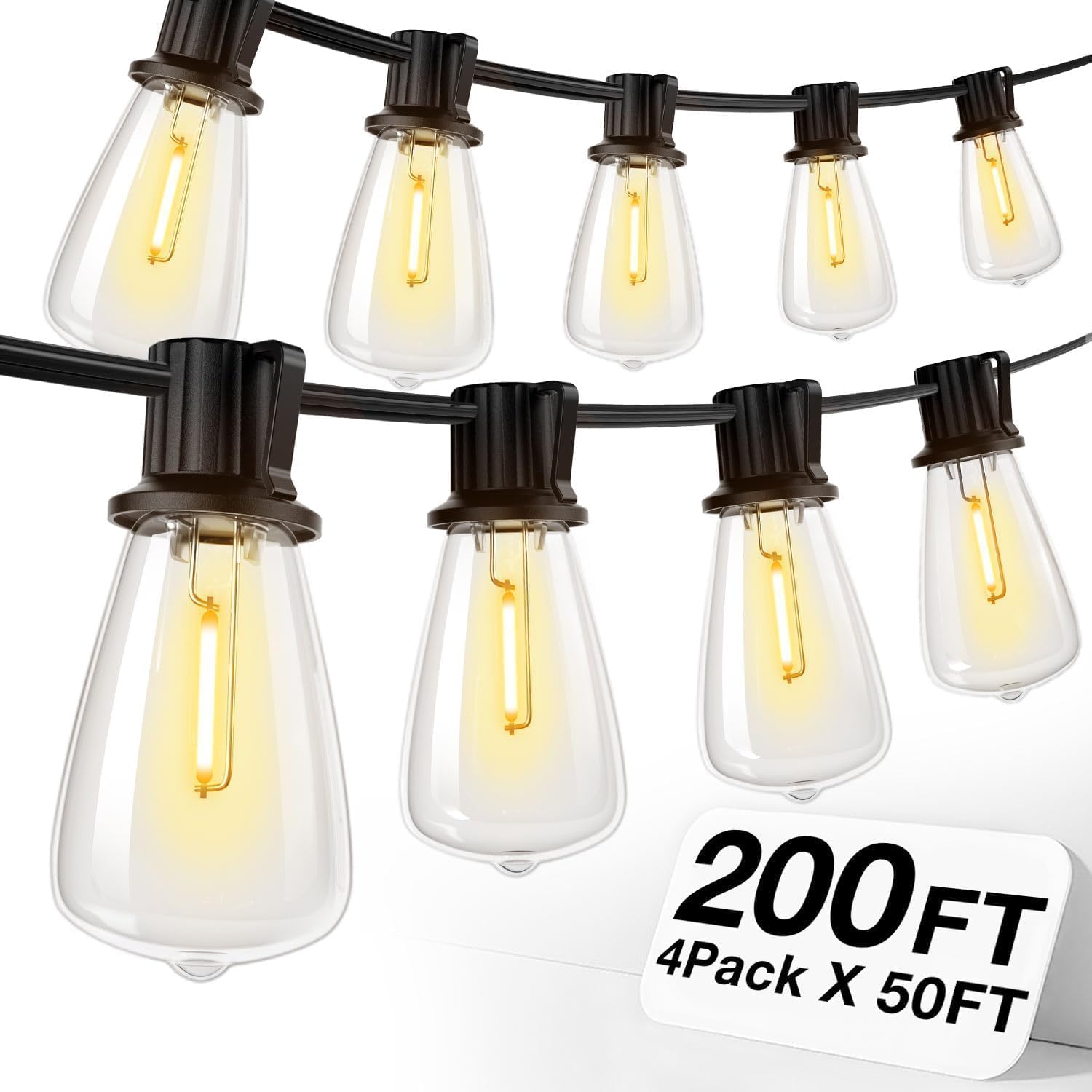 addlon 200FT(50FT*4) Outdoor String Lights with Remote,Waterproof Patio Lights ETL Listed with Shatterproof Dimmable ST38 LED Bulbs Connectable Outdoor Lighting for Backyard Bistro Garden Bistro