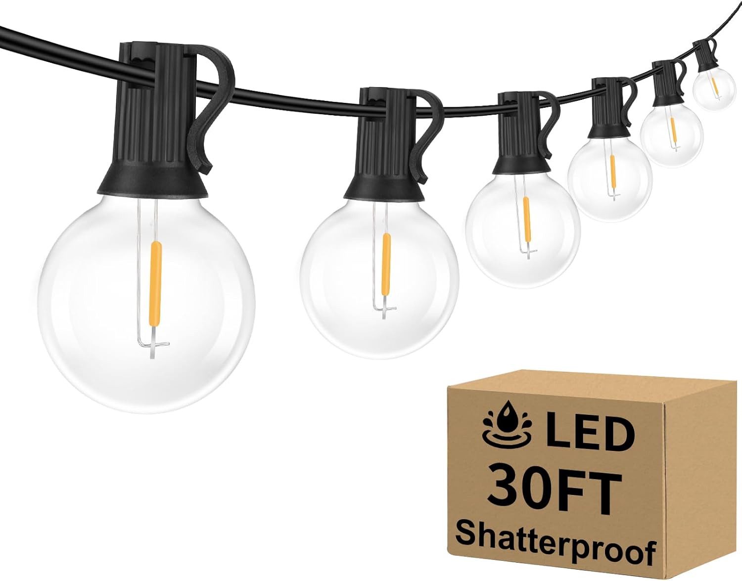 100ft 2-Pack Outdoor G40 LED Globe String Lights Dimmable Waterproof Shatterproof Light Strings with 52 Bulbs Connectable Commercial Hanging Lights for Christmas Patio House Backyard Balcony Party