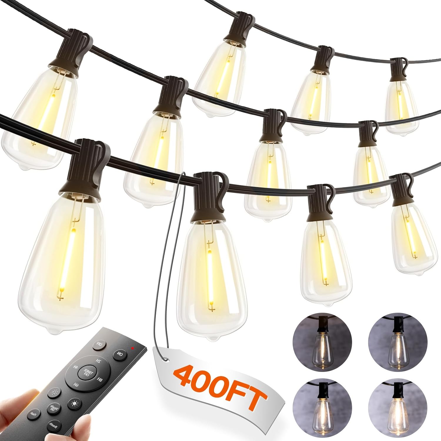 addlon 200FT(50FT*4) Outdoor String Lights with Remote,Waterproof Patio Lights ETL Listed with Shatterproof Dimmable ST38 LED Bulbs Connectable Outdoor Lighting for Backyard Bistro Garden Bistro