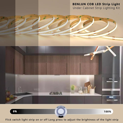 12V COB LED Under Cabinet Strip Lighting Kit 32.8ft, 4000K Natural White Cuttable LED Tape Lights 8W/M CRI 93 320LEDs/M with Dimmer and Power Supply for Kitchen Bookcase Shelf Display