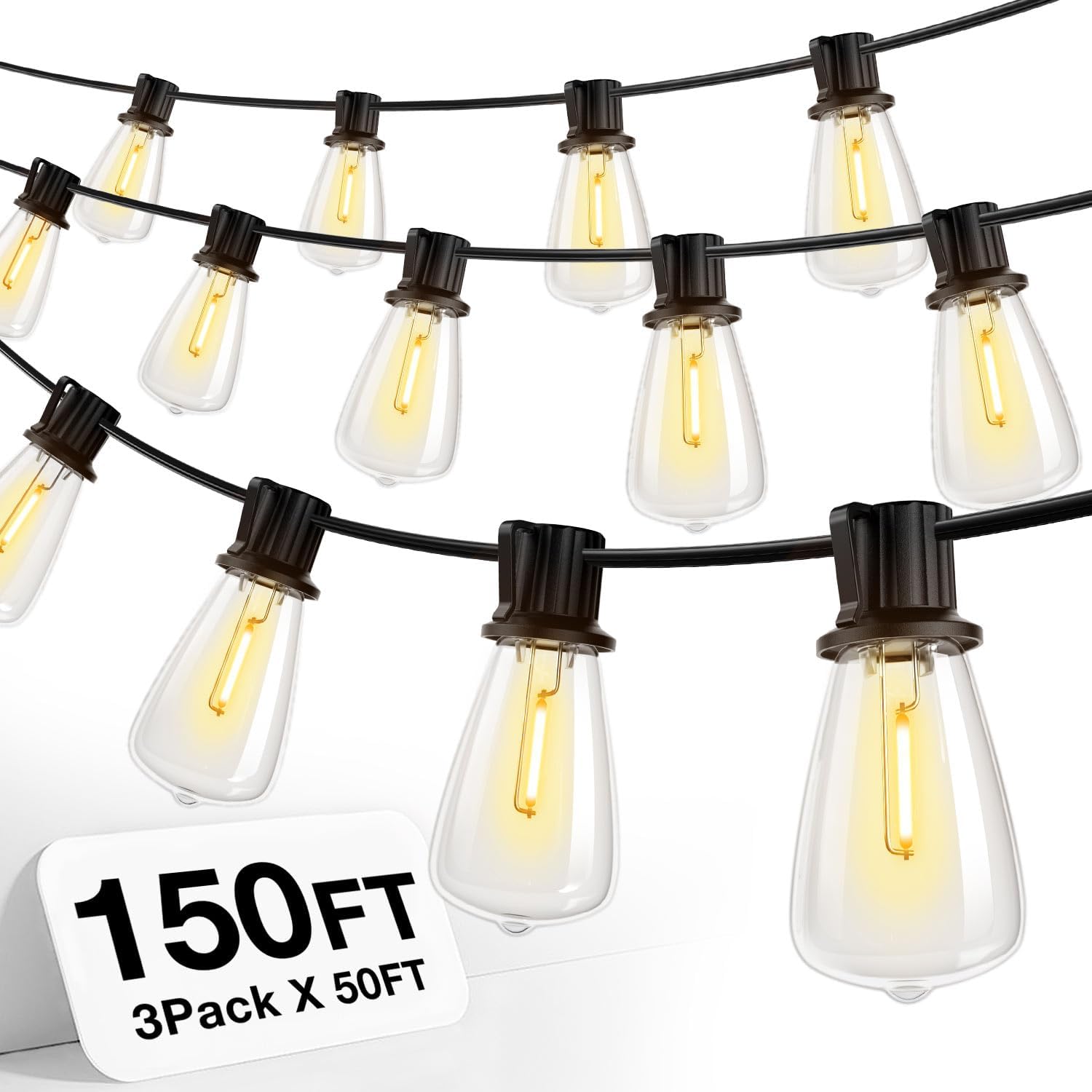 addlon 200FT(50FT*4) Outdoor String Lights with Remote,Waterproof Patio Lights ETL Listed with Shatterproof Dimmable ST38 LED Bulbs Connectable Outdoor Lighting for Backyard Bistro Garden Bistro
