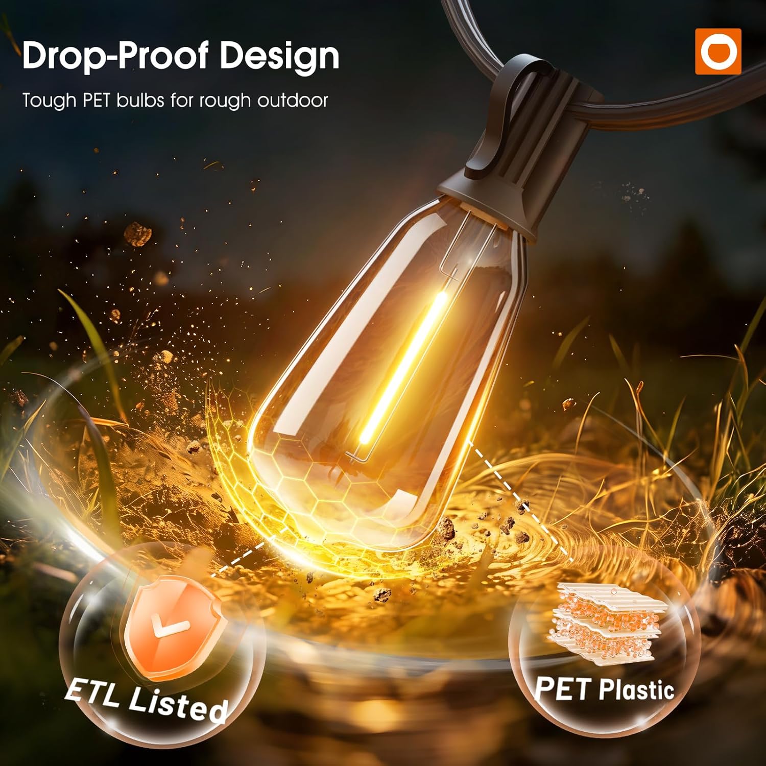 addlon 200FT(50FT*4) Outdoor String Lights with Remote,Waterproof Patio Lights ETL Listed with Shatterproof Dimmable ST38 LED Bulbs Connectable Outdoor Lighting for Backyard Bistro Garden Bistro