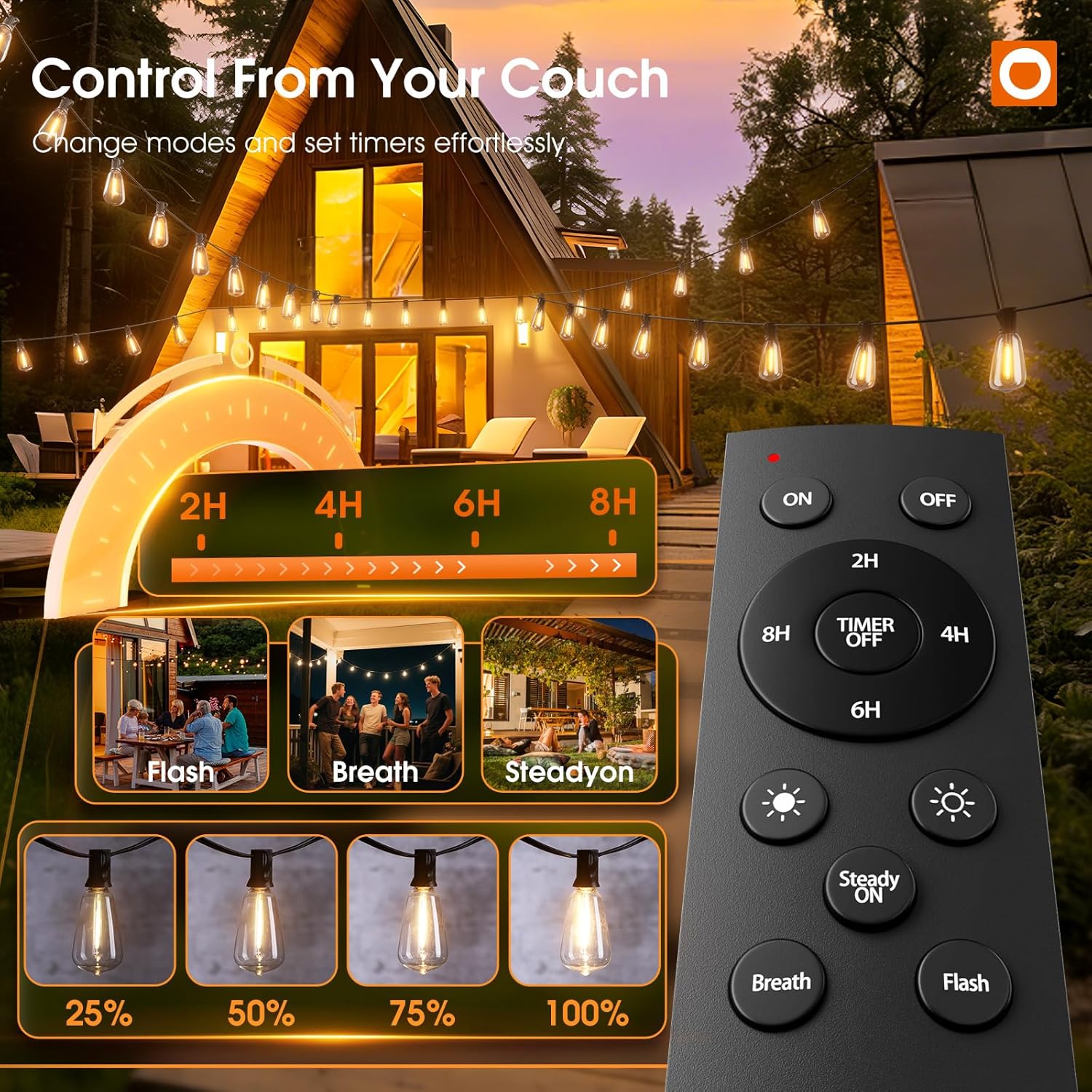 addlon 200FT(50FT*4) Outdoor String Lights with Remote,Waterproof Patio Lights ETL Listed with Shatterproof Dimmable ST38 LED Bulbs Connectable Outdoor Lighting for Backyard Bistro Garden Bistro